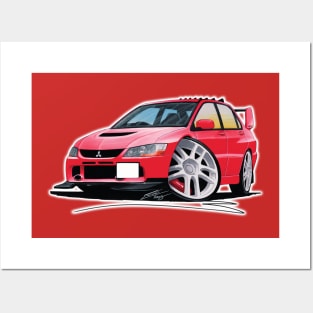 Mitsubishi Evo IX Red Caricature Posters and Art